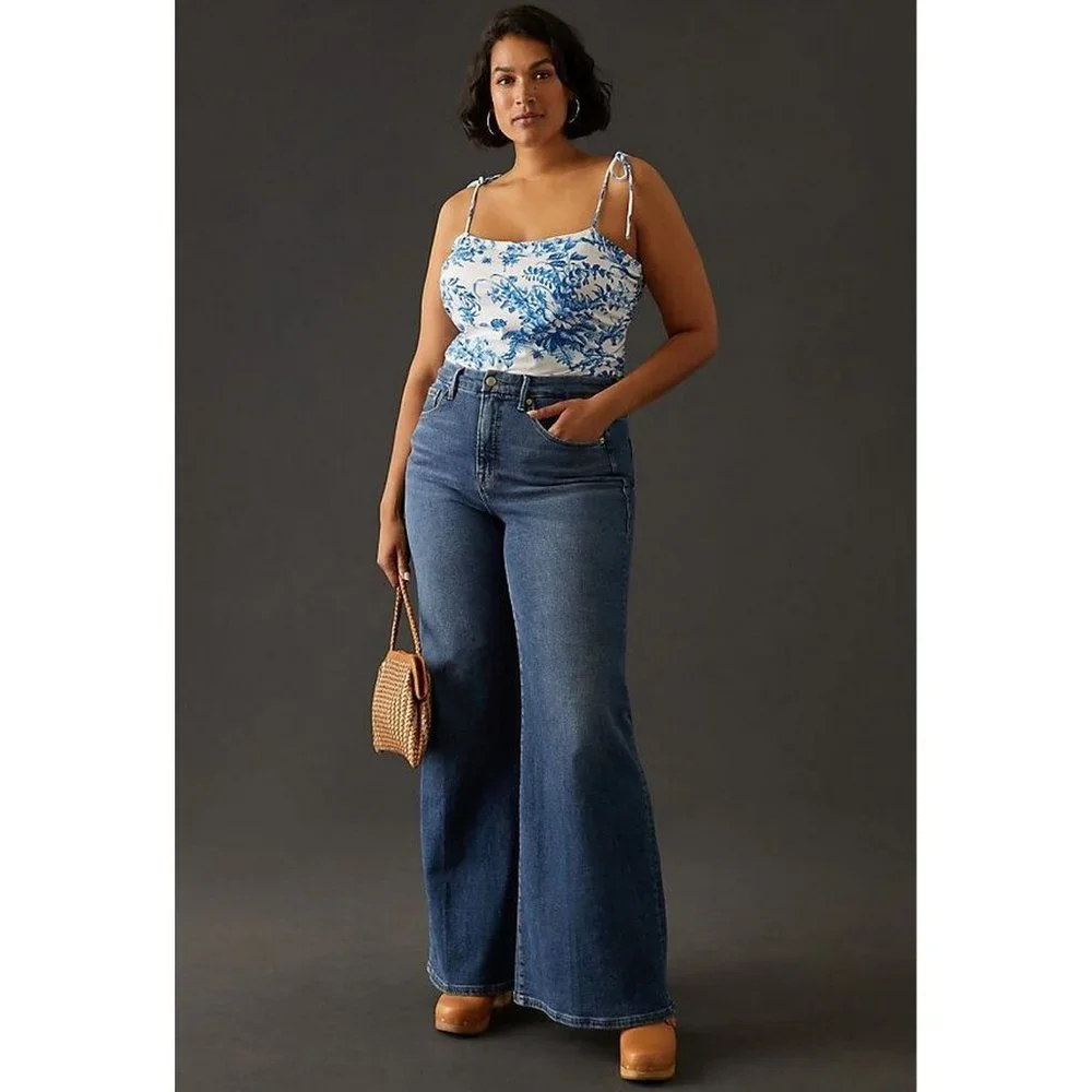 💙 NEW Anthropologie Maeve Shirred Tie Shoulder Chinoiserie Tank Top 2X - Picture 4 of 9